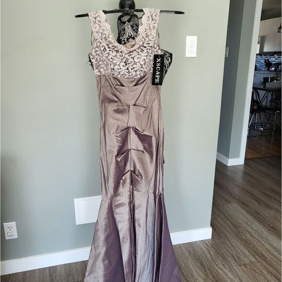 Xscape Lace Top Gown-MAUVE-6 - Picture 4 of 8